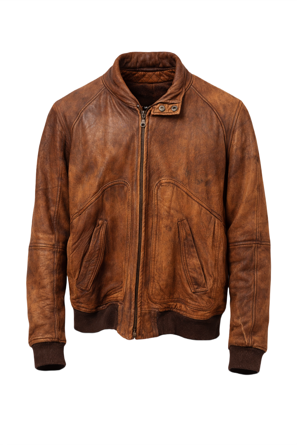1990s Brown Leather Bomber Jacket - Front View