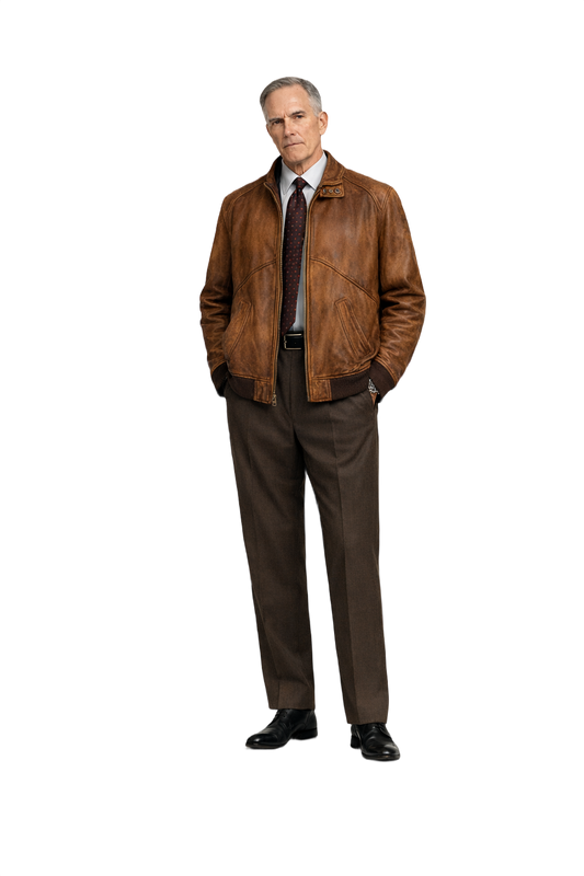 1990s Brown Leather Bomber Jacket - Model