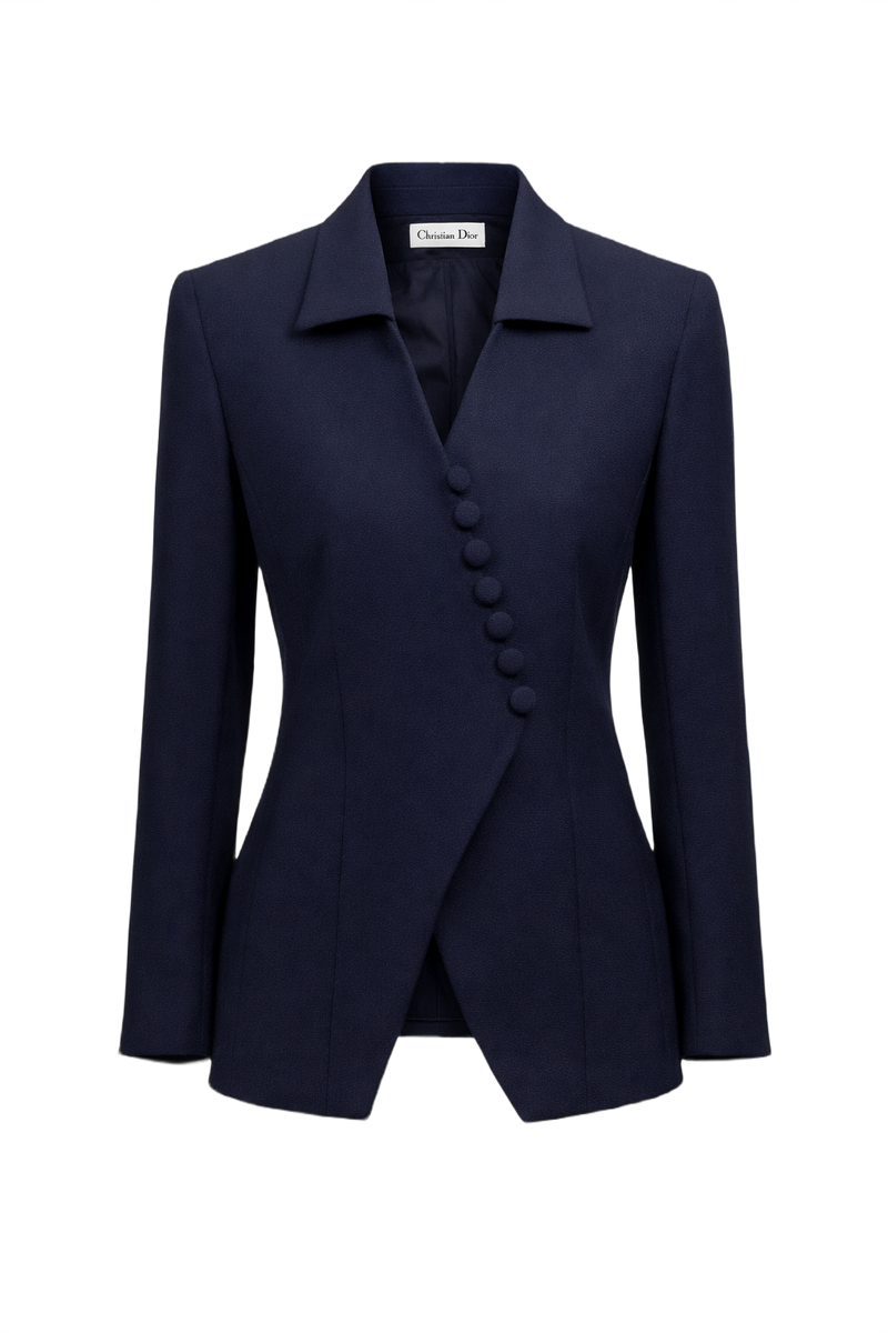 1980s Navy Wool Blazer - Front View