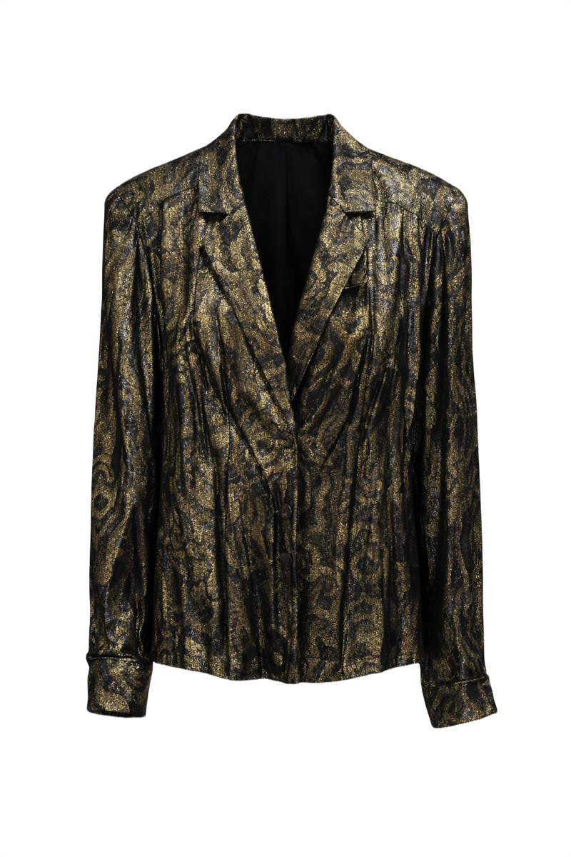 1980s Gold Metallic Synthetic Blazer - Front View