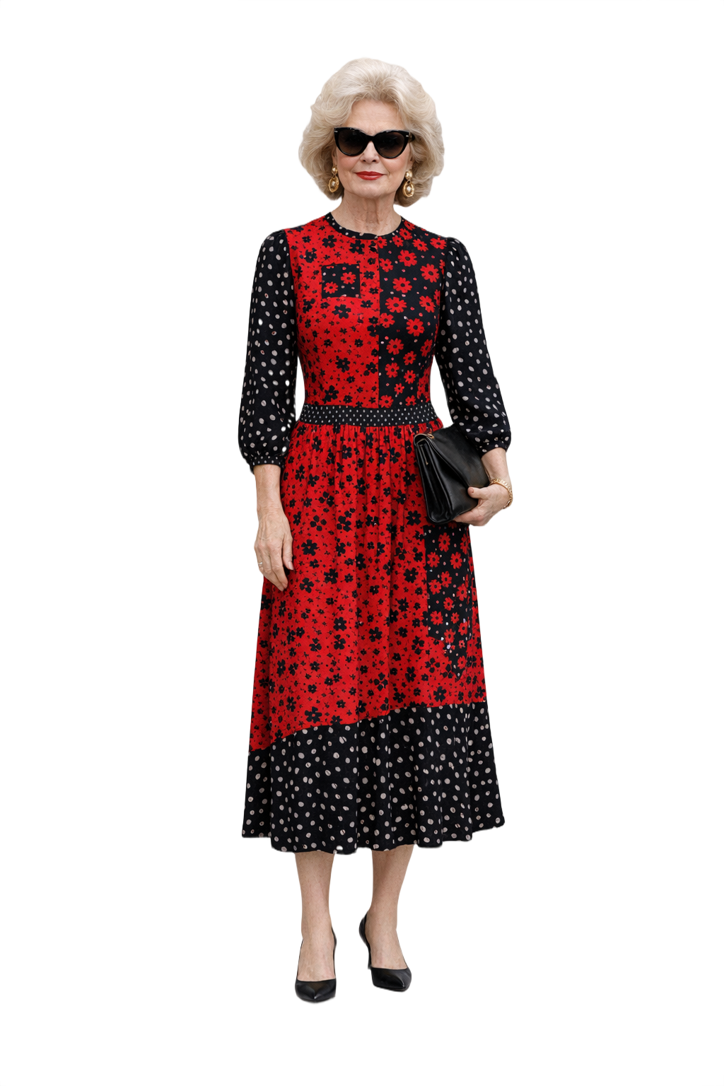 1980s Red Polyester Dress - Model