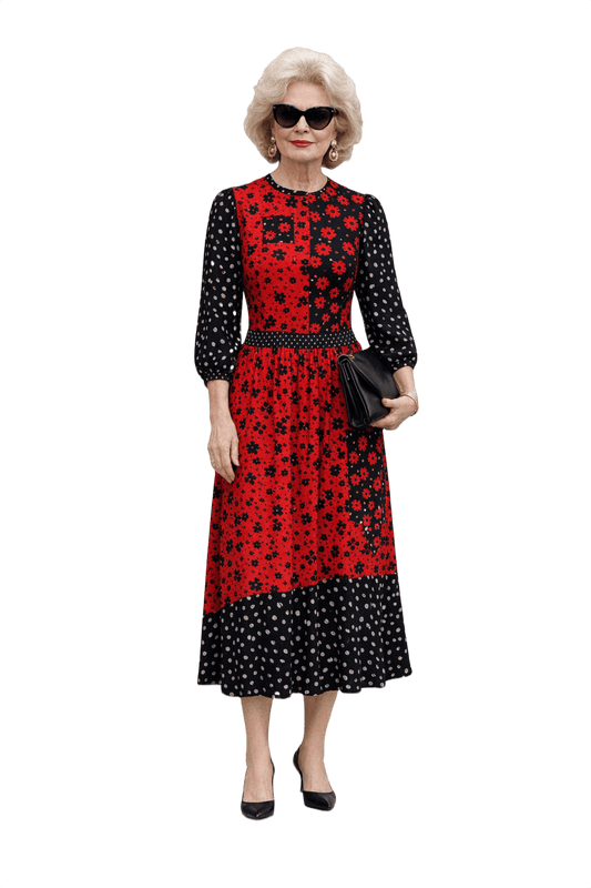 1980s Red Polyester Dress - Model