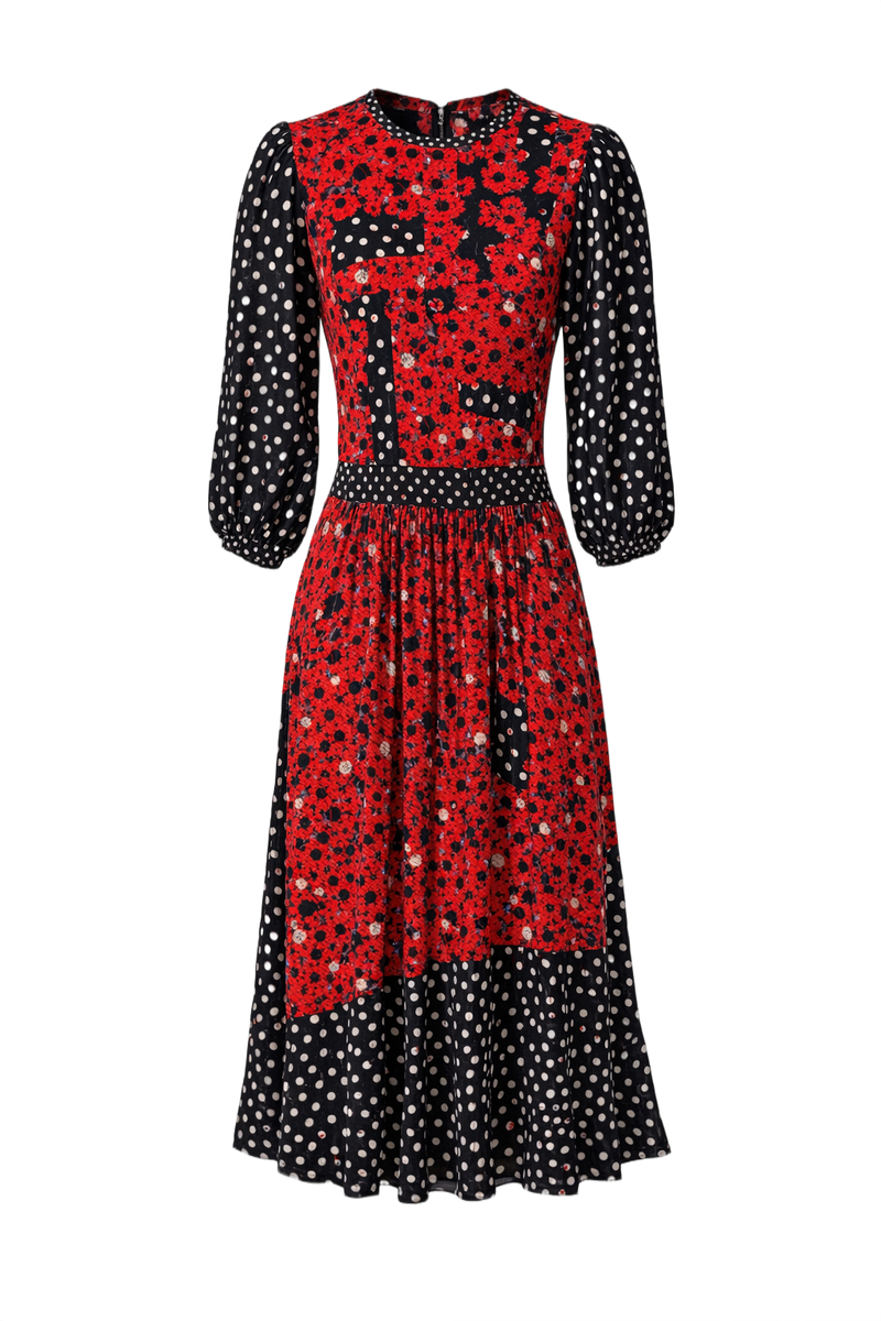 1980s Red Polyester Dress - Front View