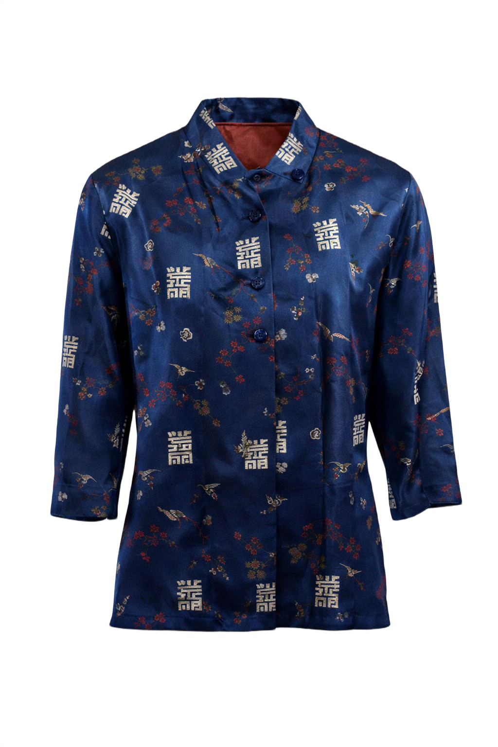 1970s Royal Blue Silk Blouse - Front View