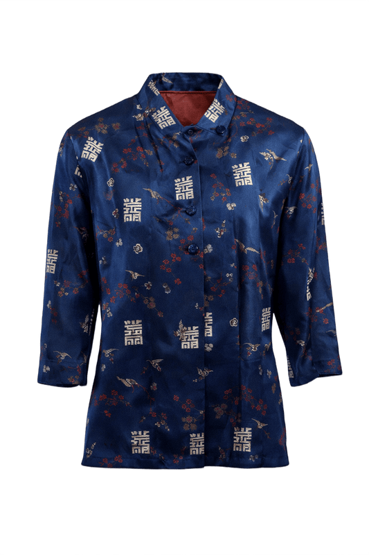 1970s Royal Blue Silk Blouse - Front View