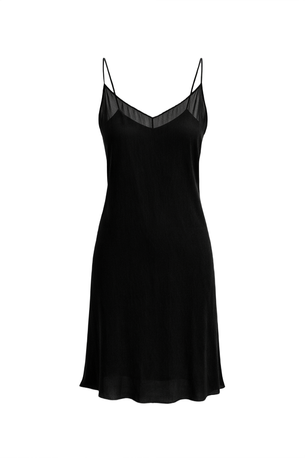 1990s Black Silk Slip Dress - Front View