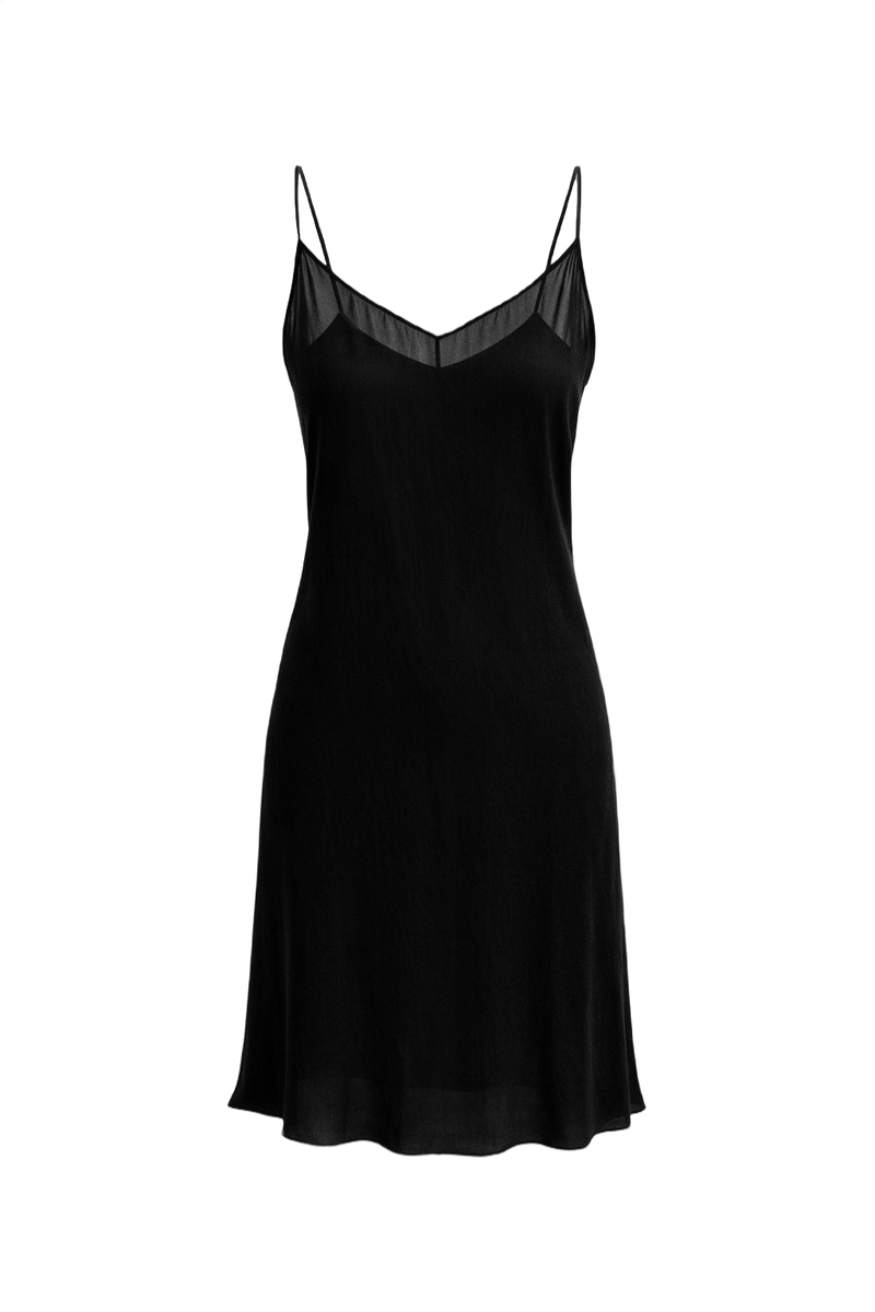 1990s Black Silk Slip Dress - Front View