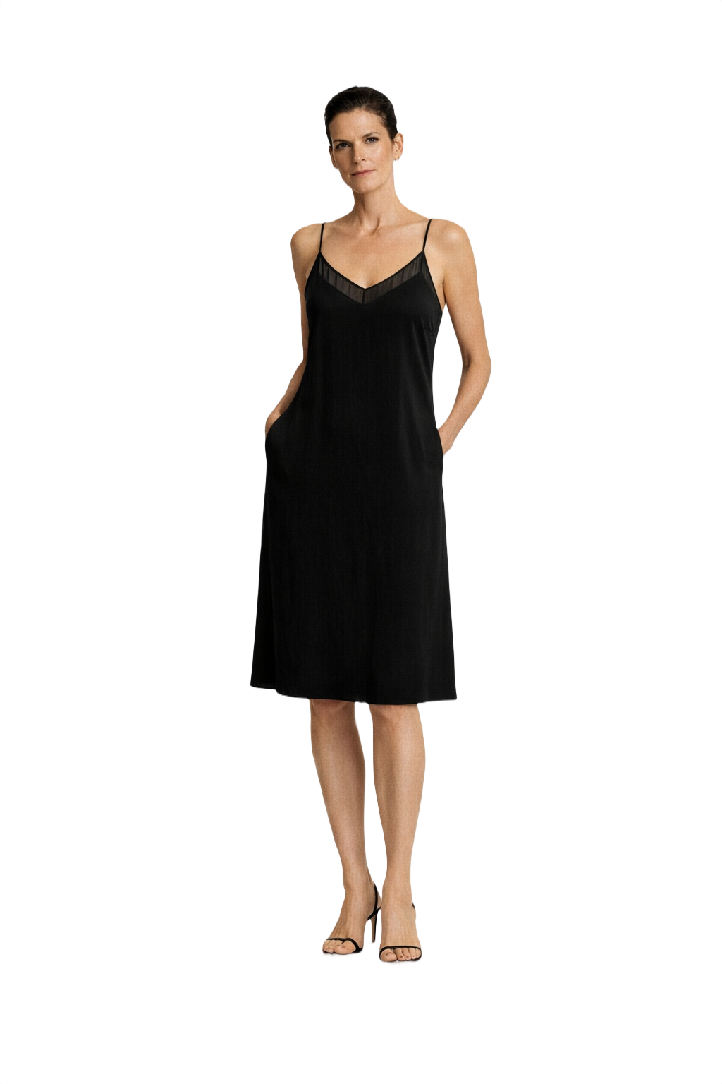 1990s Black Silk Slip Dress - Model
