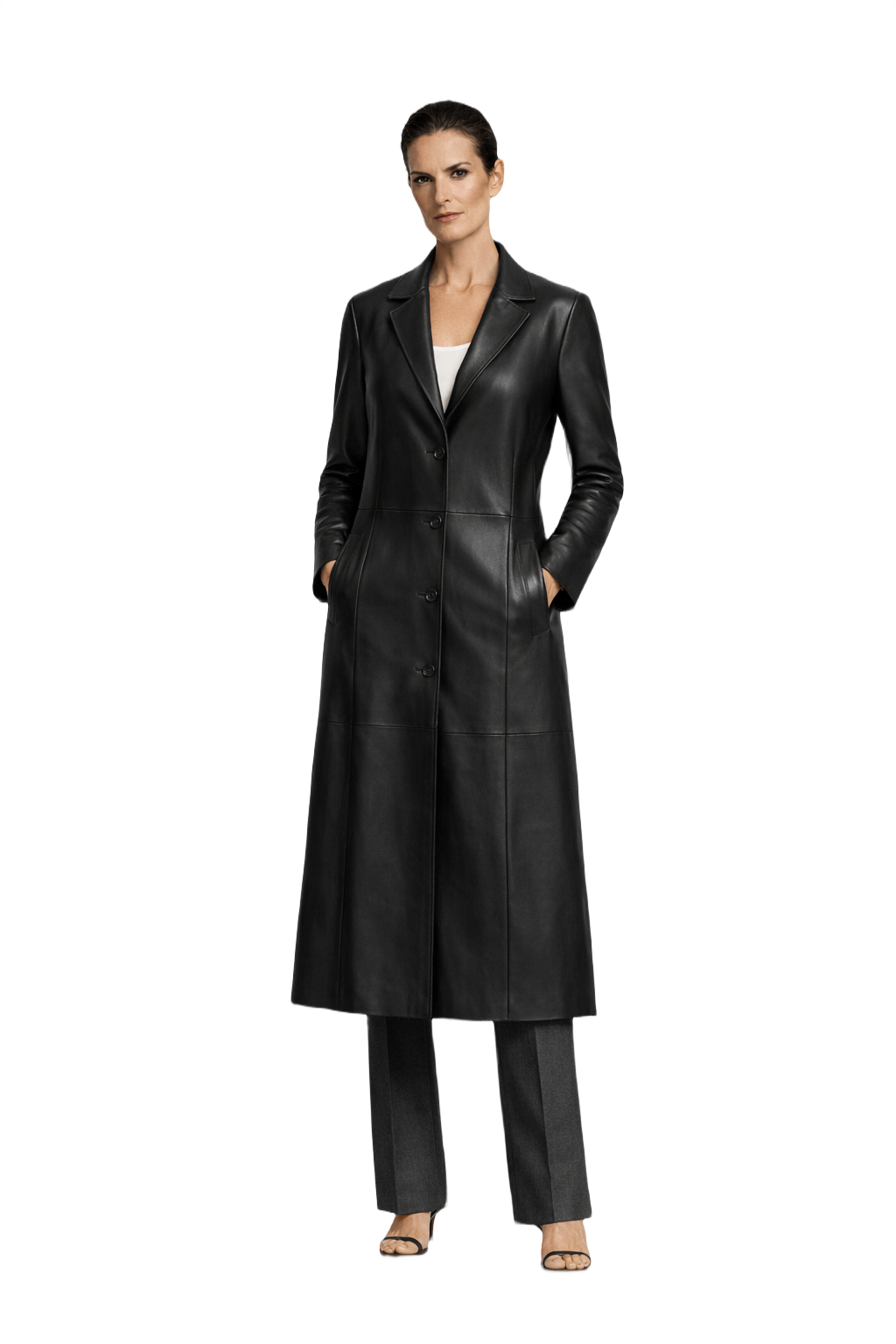 1990s Black Leather Coat - Model