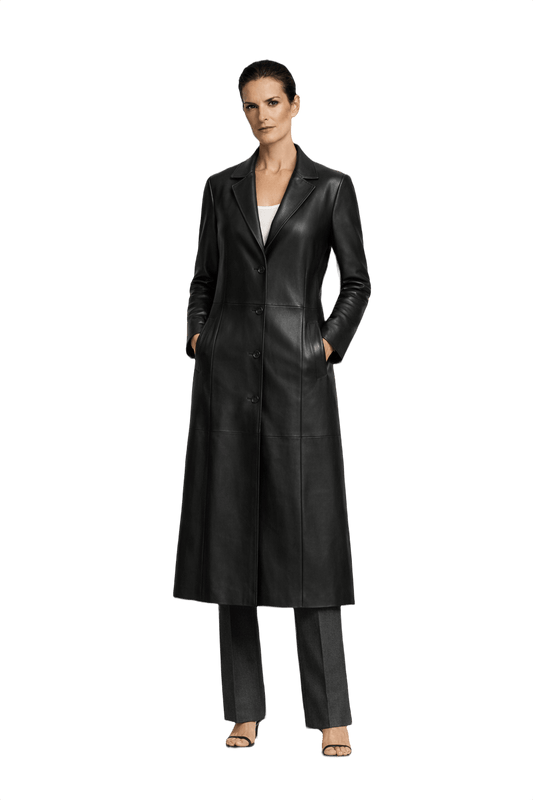 1990s Black Leather Coat - Model