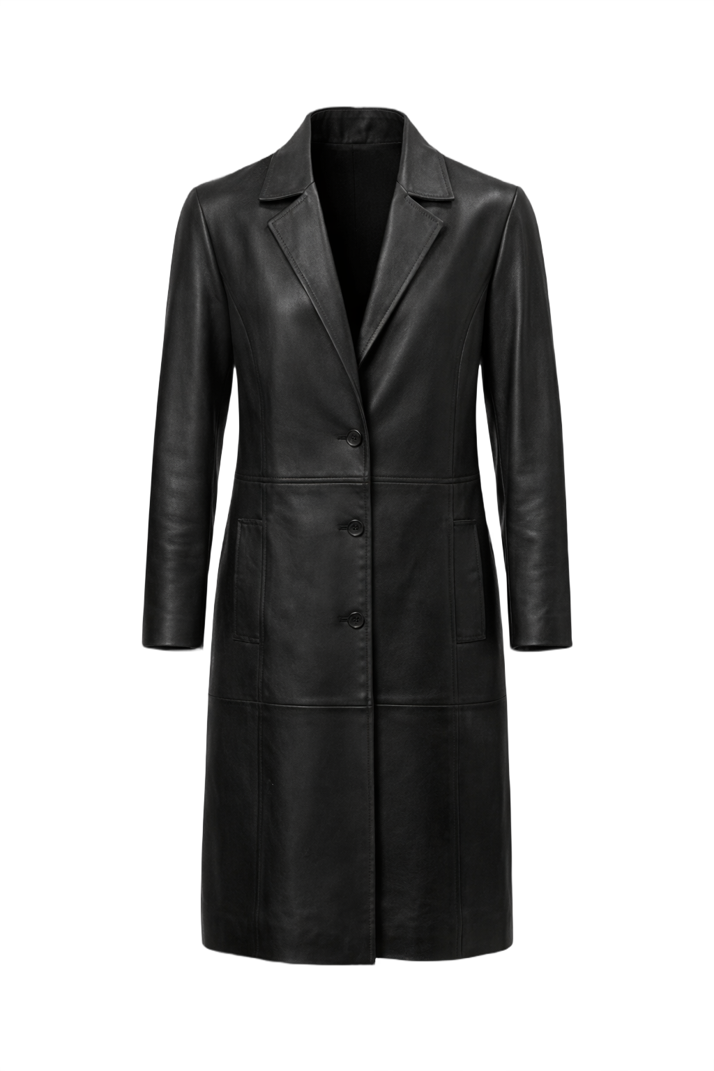 1990s Black Leather Coat - Front View