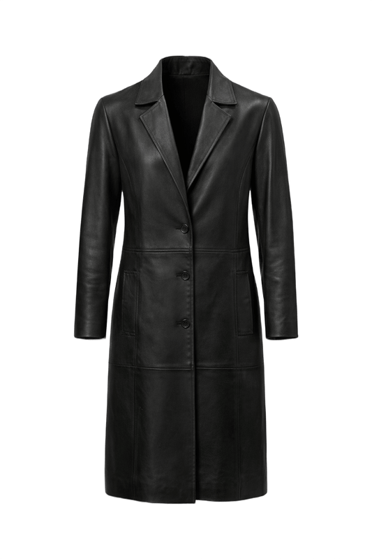 1990s Black Leather Coat - Front View