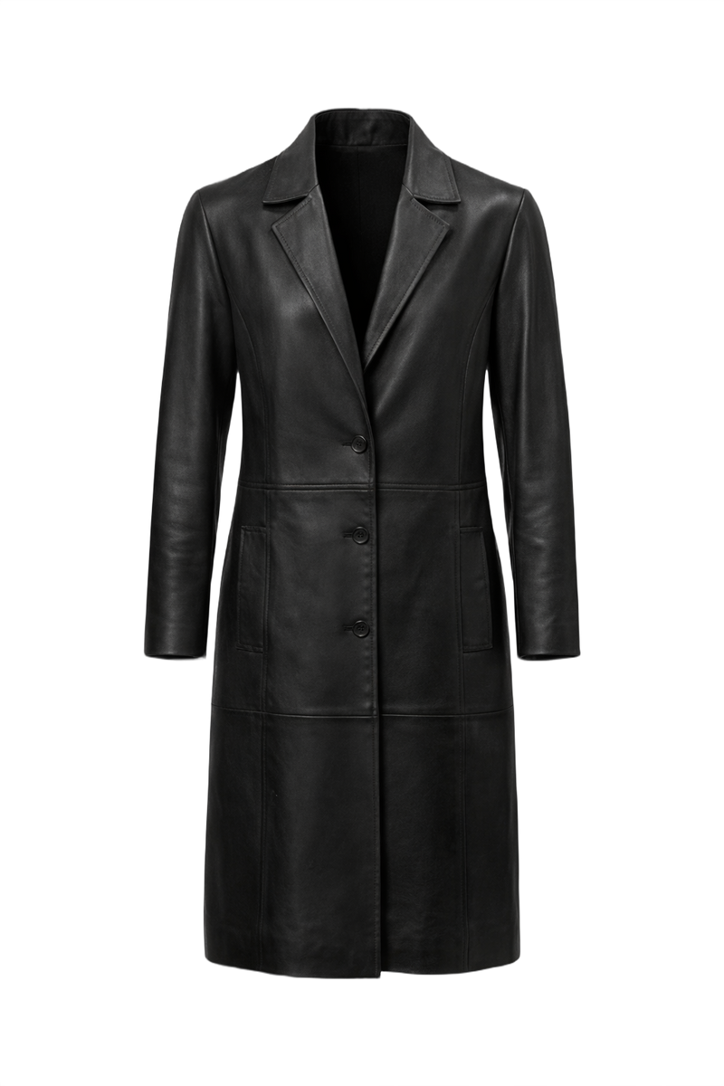1990s Black Leather Coat - Front View