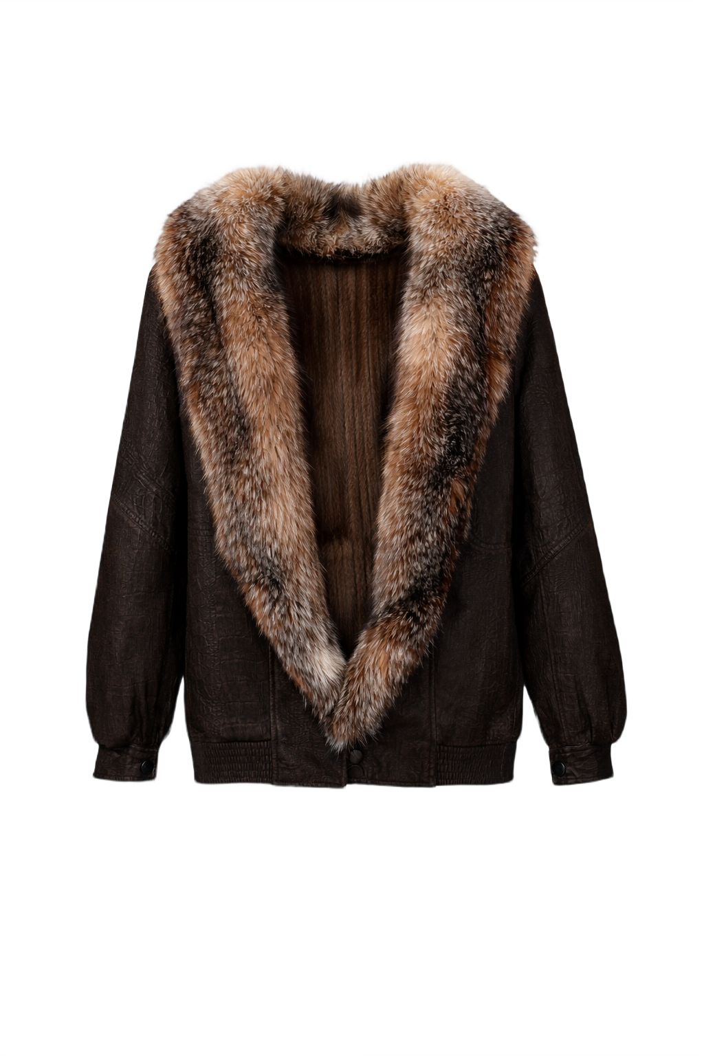 1990s Dark Brown Textured Leather Jacket - Front View