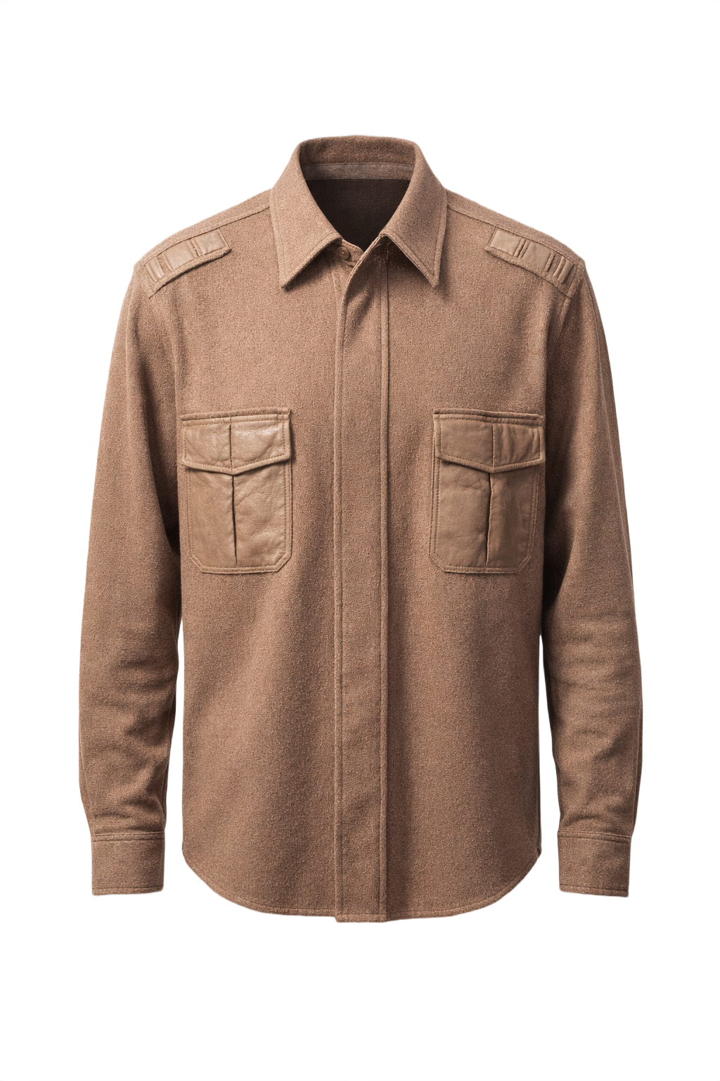 1970s Beige Wool Shirt - Front View