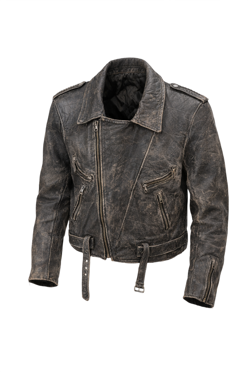 1990s Black Leather Jacket - Front View