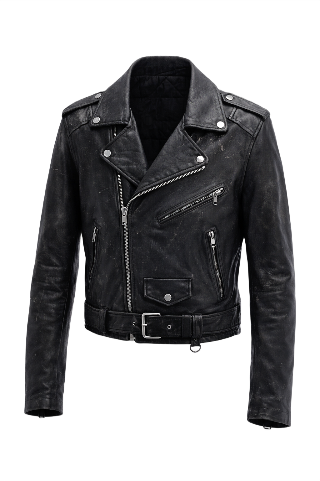 1990s Black Leather Medium Leather Jacket - Front View