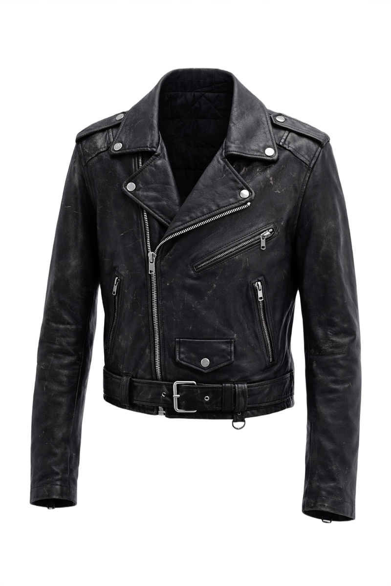 1990s Black Leather Medium Leather Jacket - Front View
