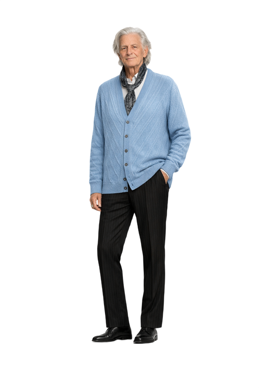 1970s Light Blue Cotton Blend Cardigan - Model