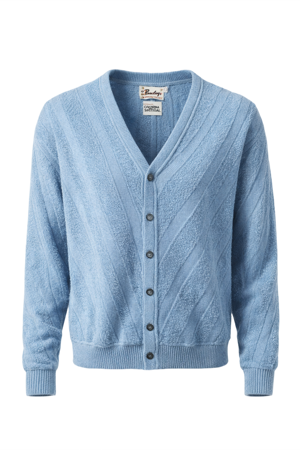 1970s Light Blue Cotton Blend Cardigan - Front View