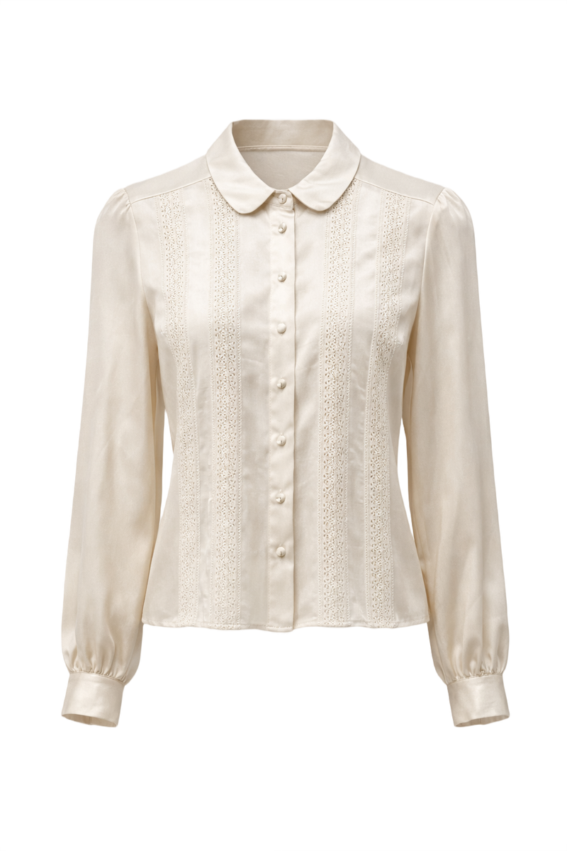 1970s Cream Silk Blouse - Front View