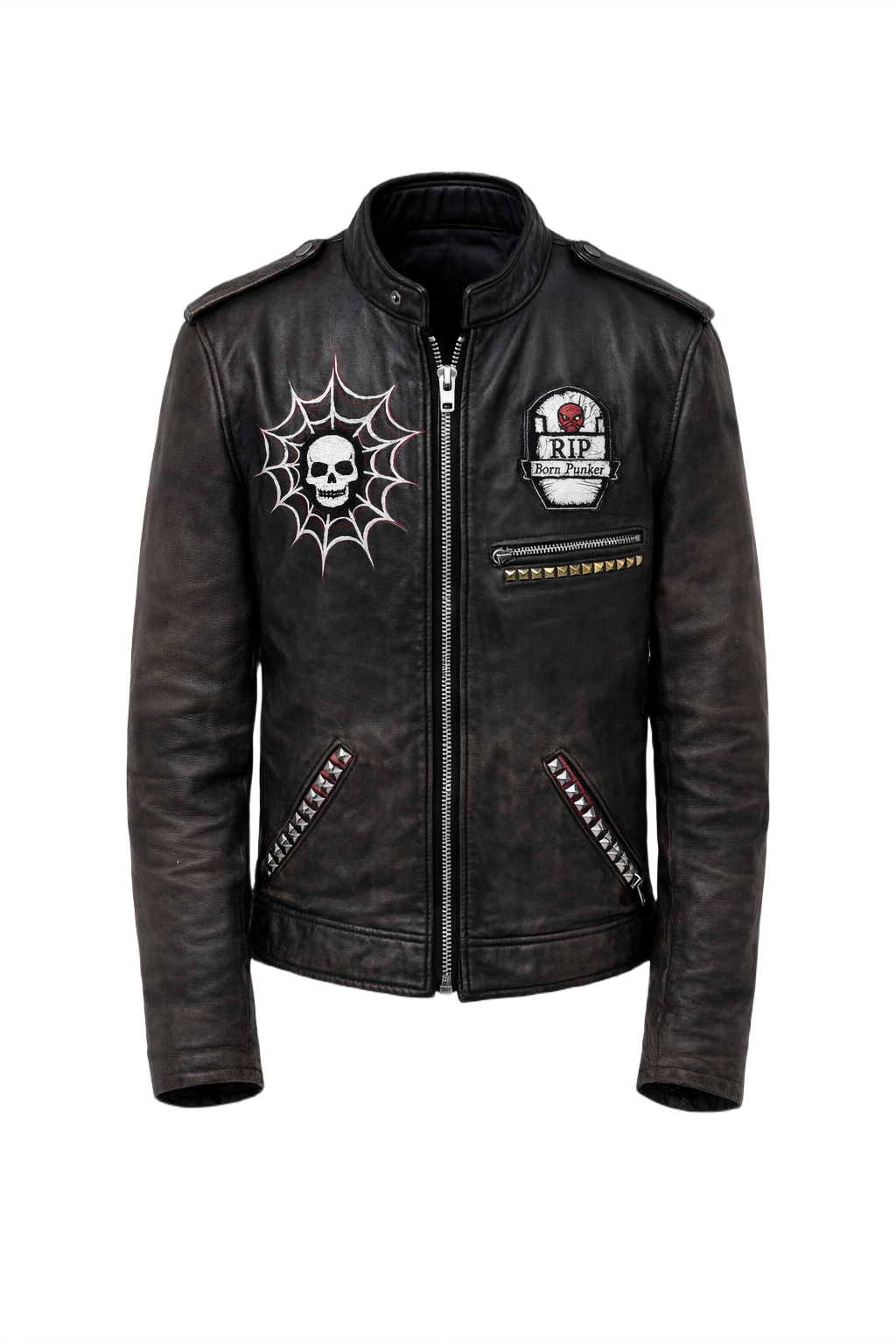 1990s Black Leather Jacket - Front View