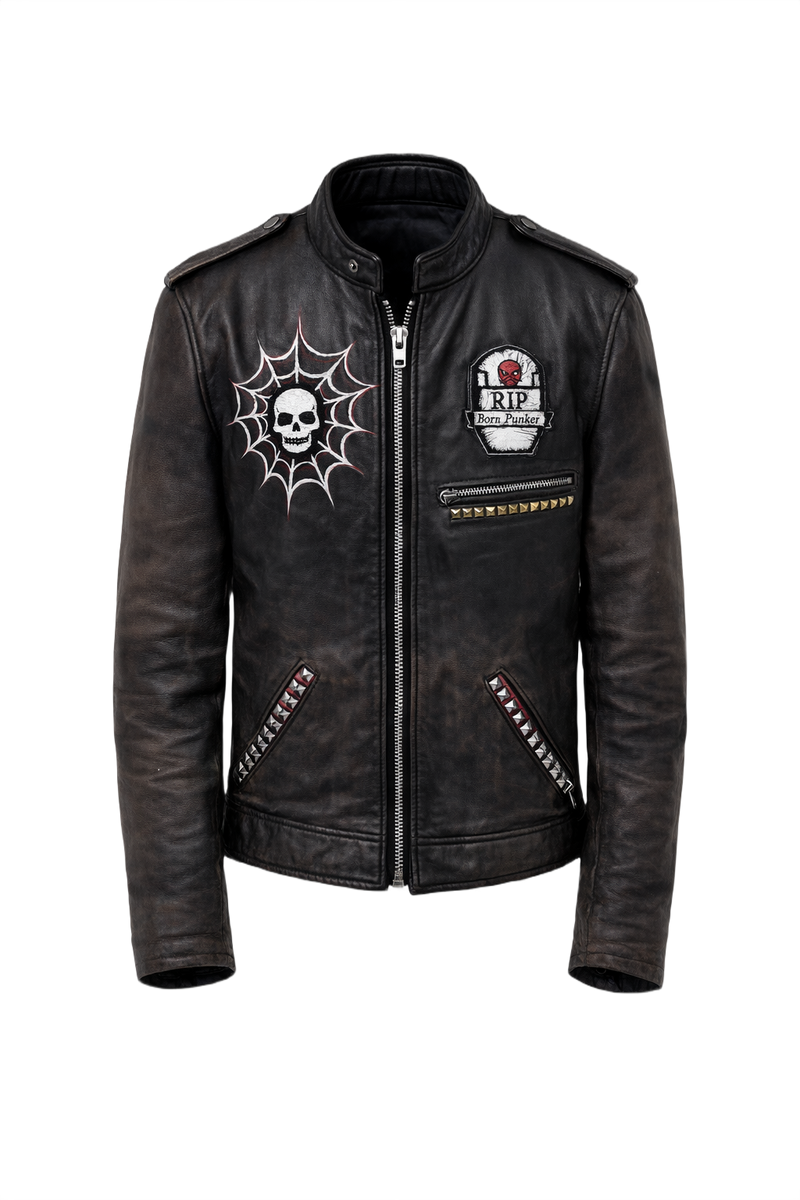 1990s Black Leather Jacket - Front View