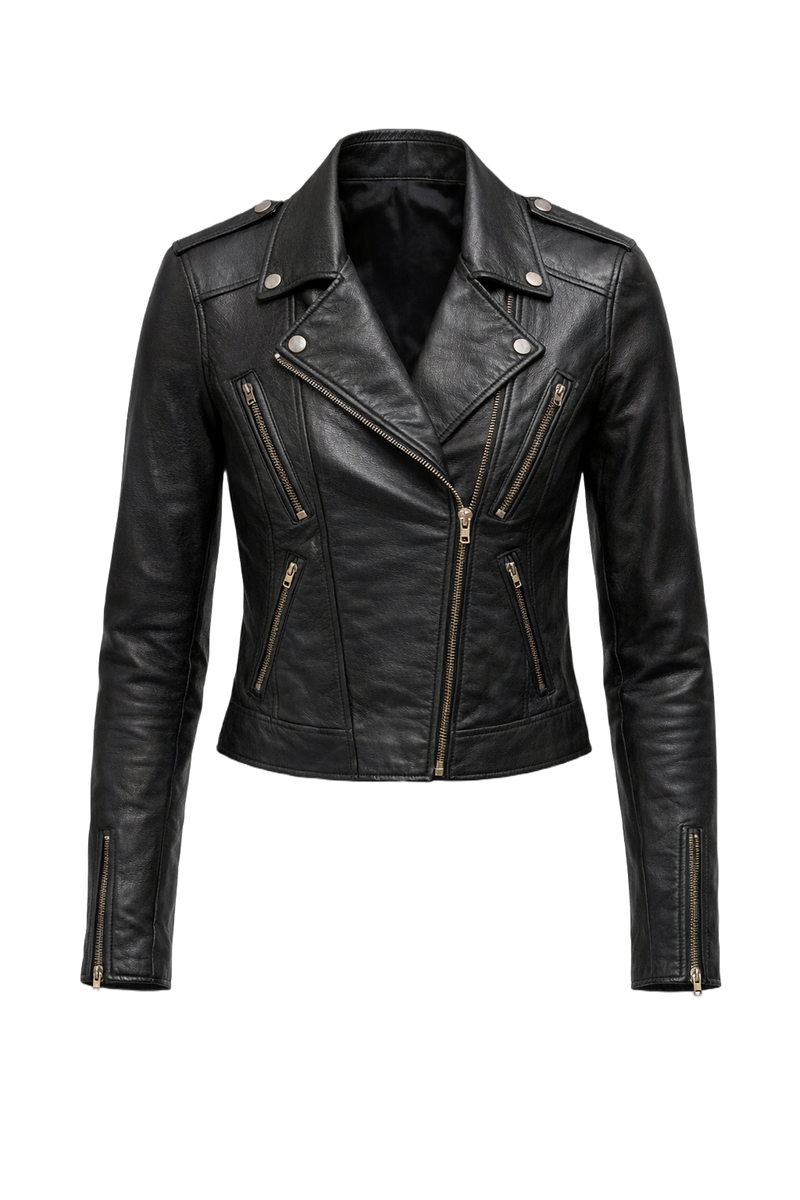1990s Black Leather Jacket - Front View
