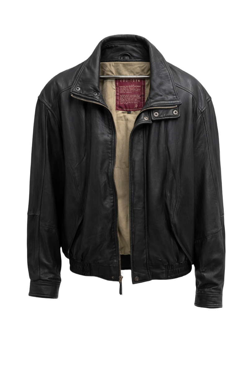 1990s Black Leather Jacket - Front View
