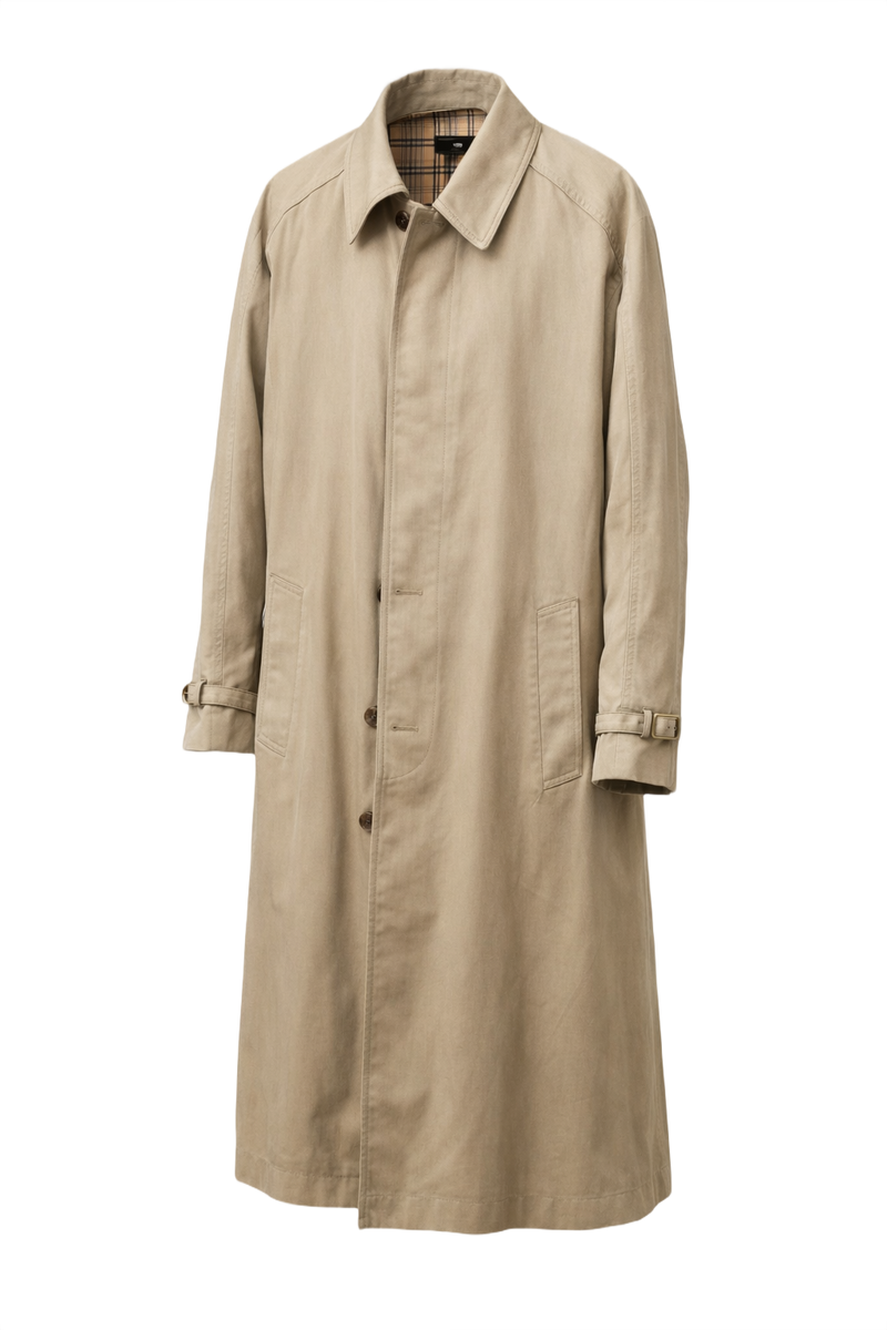 1980s Beige Cotton Trench Coat - Front View
