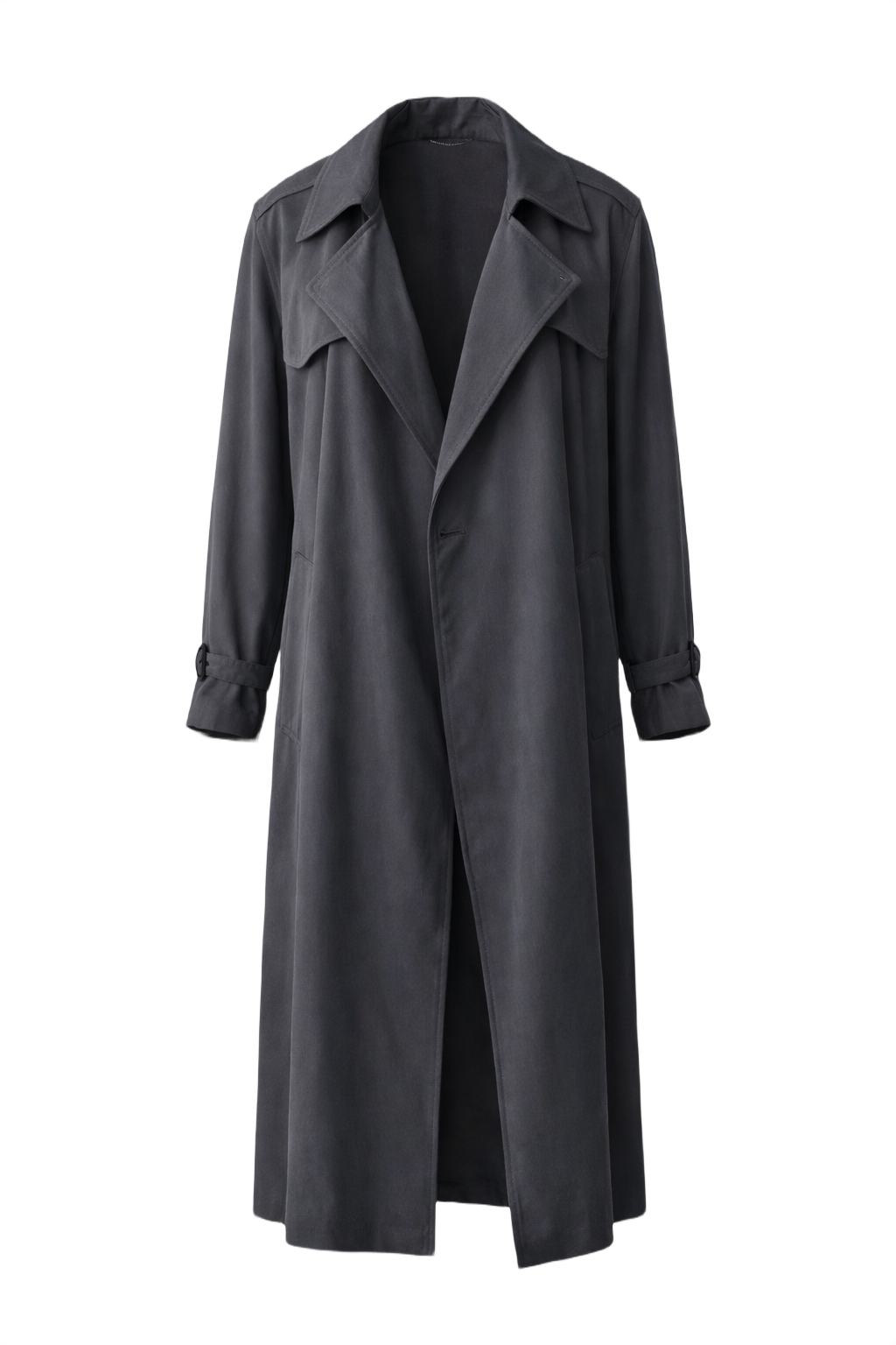 1990s Dark Gray Polyester Blend Trench Coat - Front View