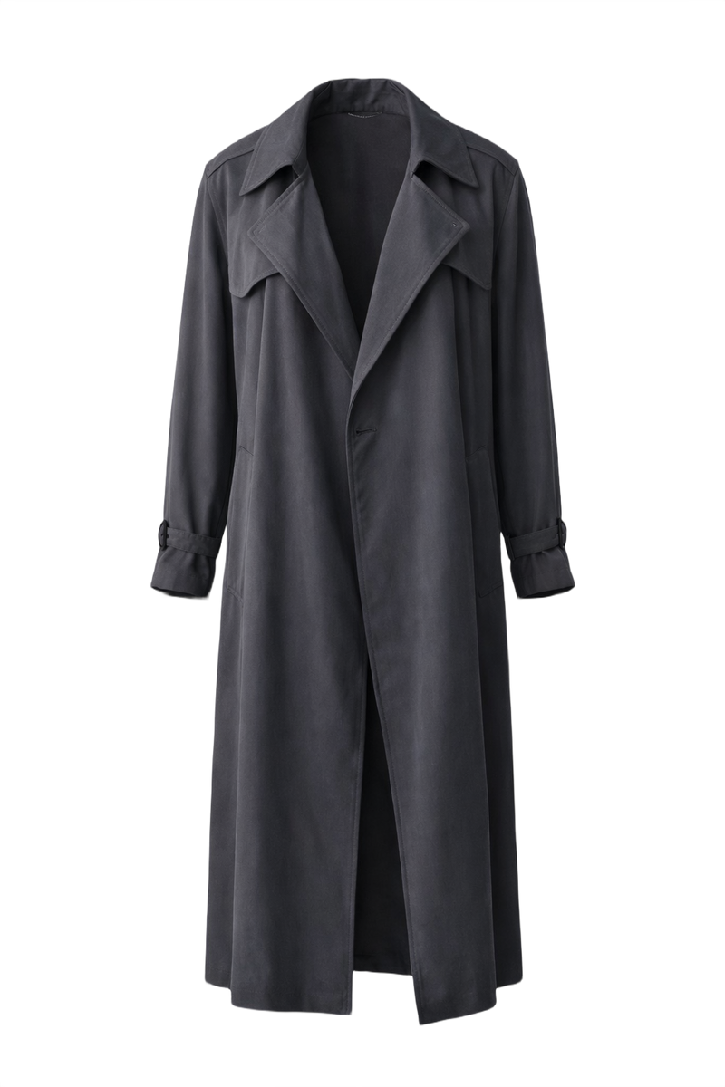 1990s Dark Gray Polyester Blend Trench Coat - Front View