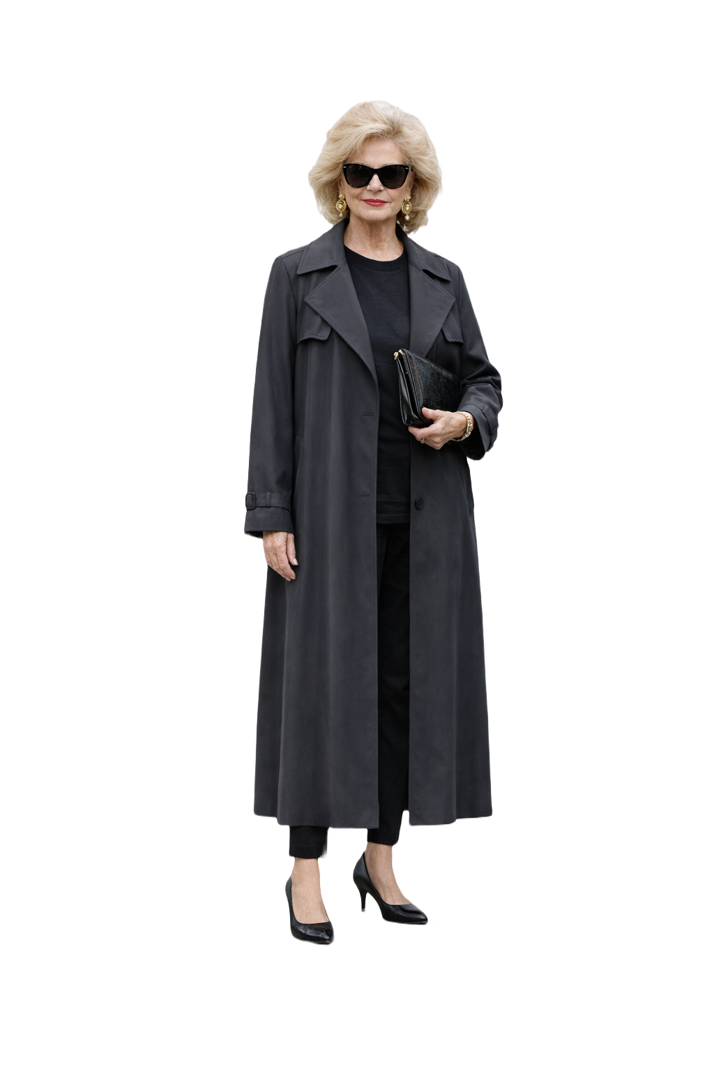 1990s Dark Gray Polyester Blend Trench Coat - Model