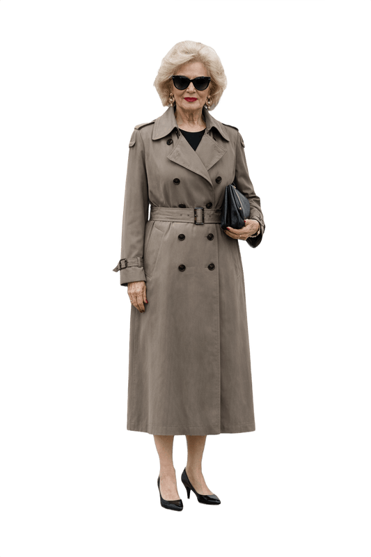 1980s Taupe Cotton Trench Coat - Model