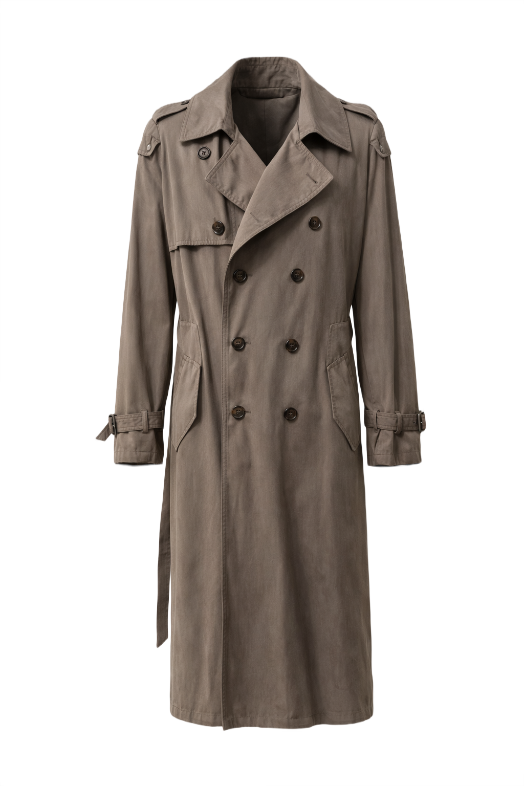 1980s Taupe Cotton Trench Coat - Front View