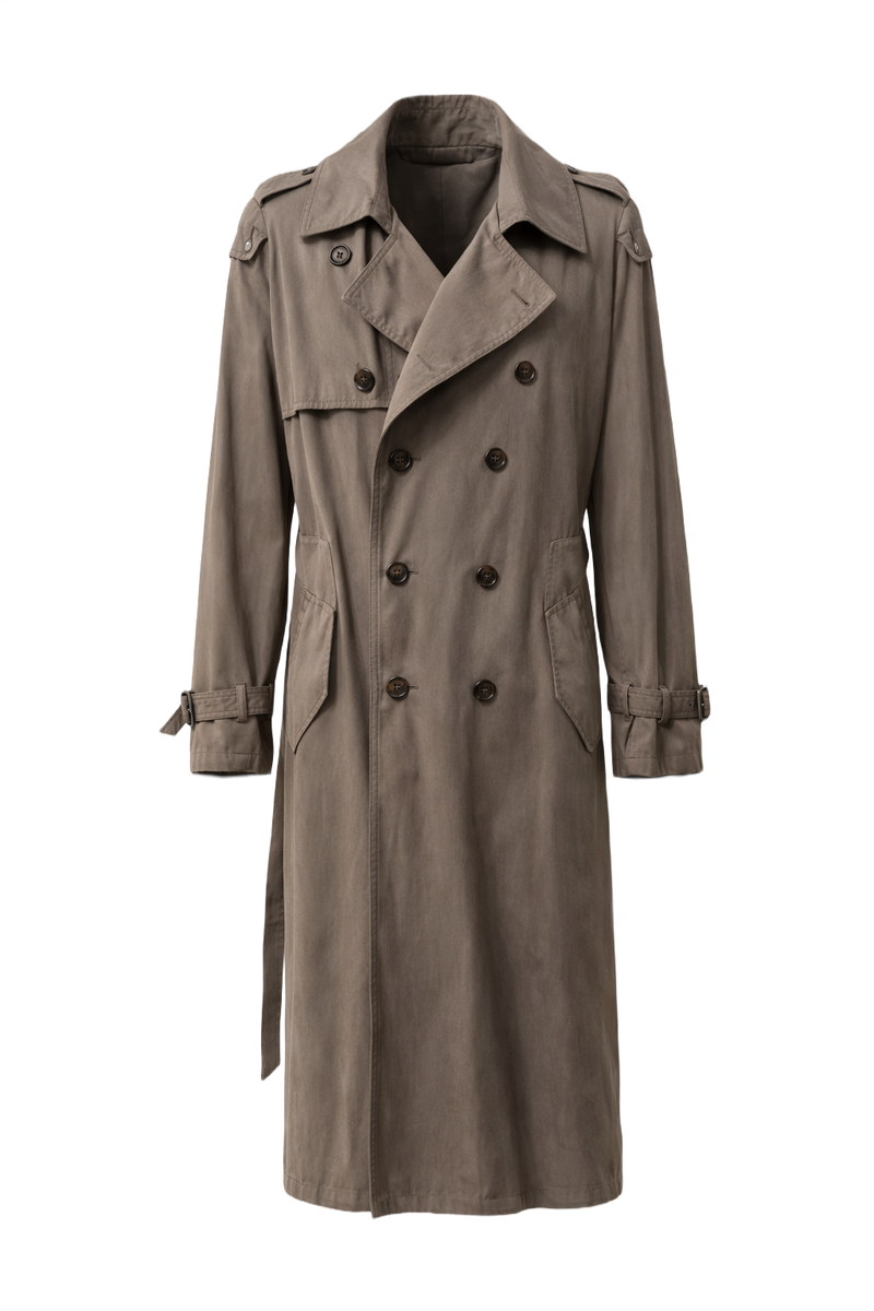 1980s Taupe Cotton Trench Coat - Front View