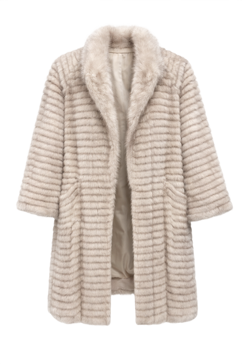 1980s Light Gray Fur Coat - Front View