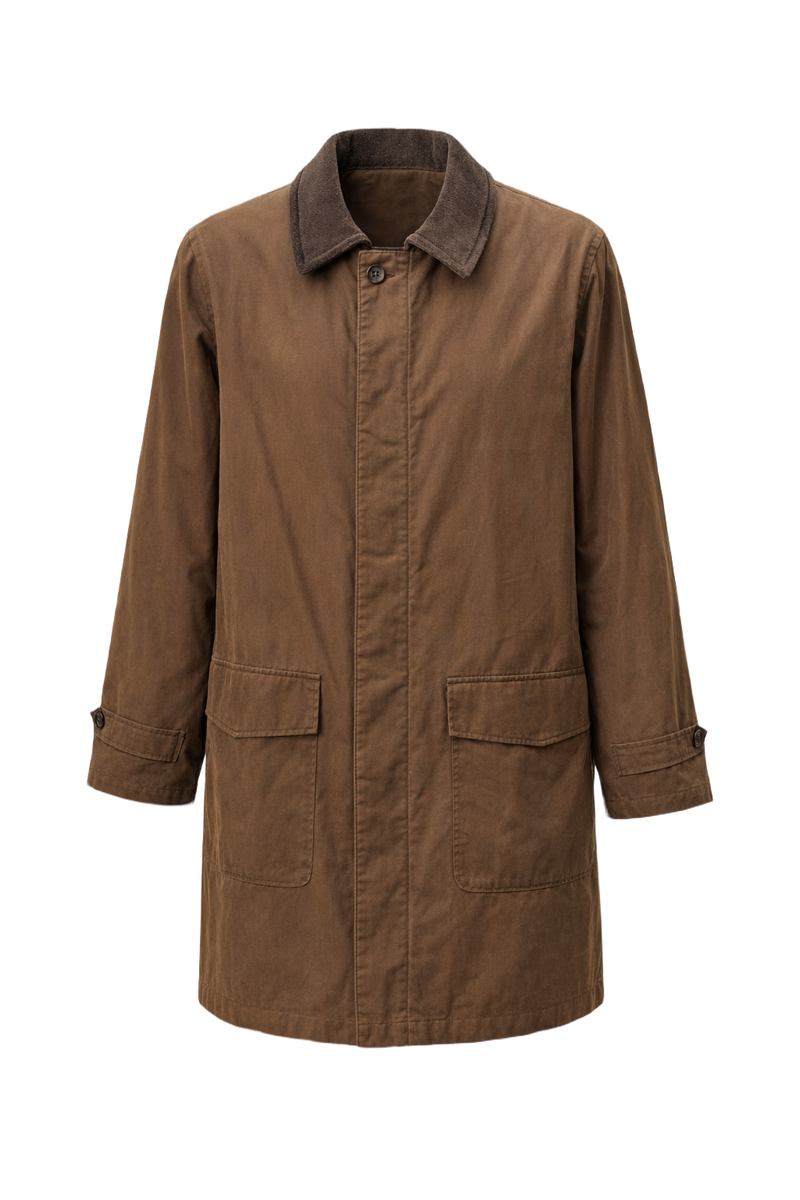 1980s Brown Cotton Coat - Front View