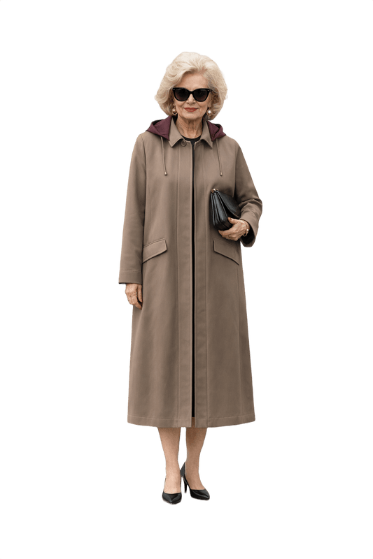 1980s Taupe Wool Coat - Model