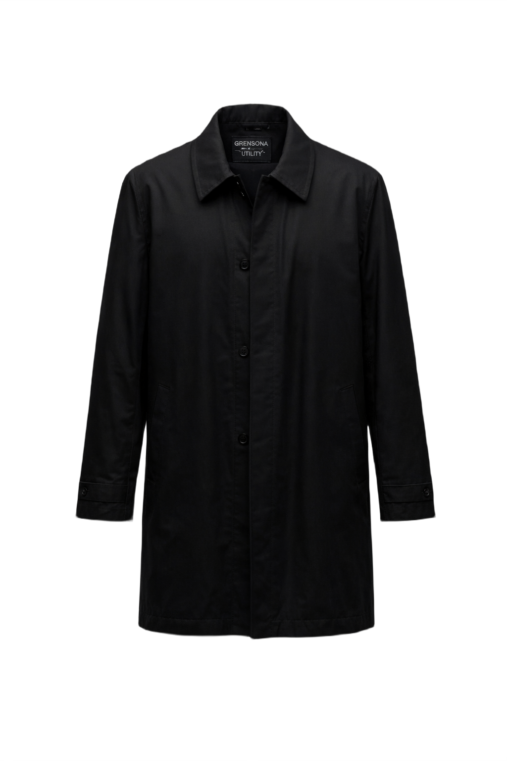 1980s Black Cotton Coat - Front View