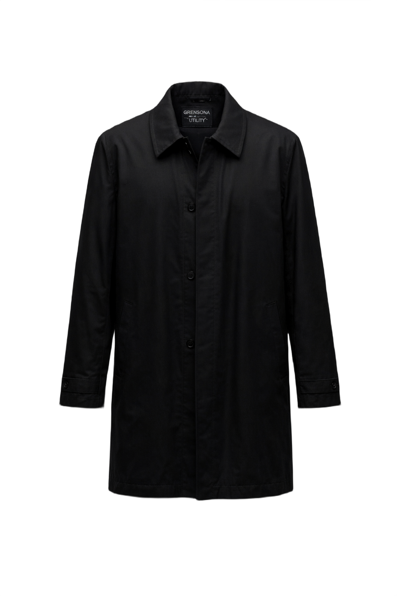 1980s Black Cotton Coat - Front View