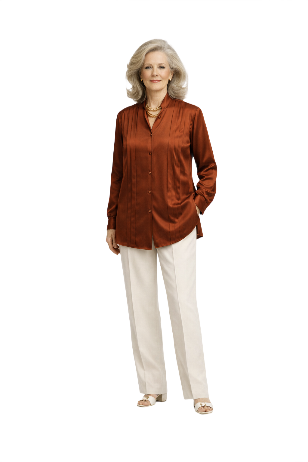 1970s Rust Brown Satin Shirt - Model