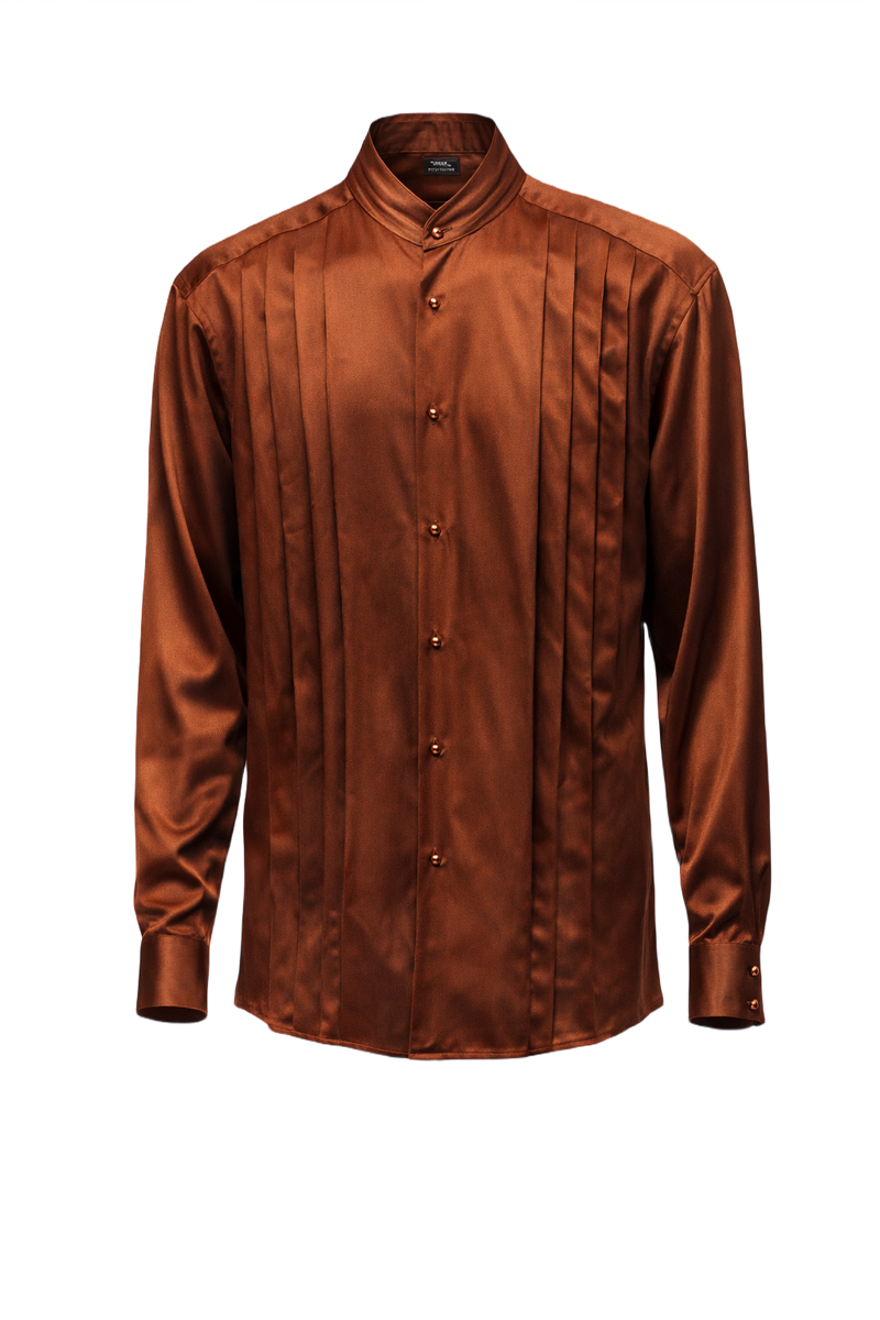 1970s Rust Brown Satin Shirt - Front View