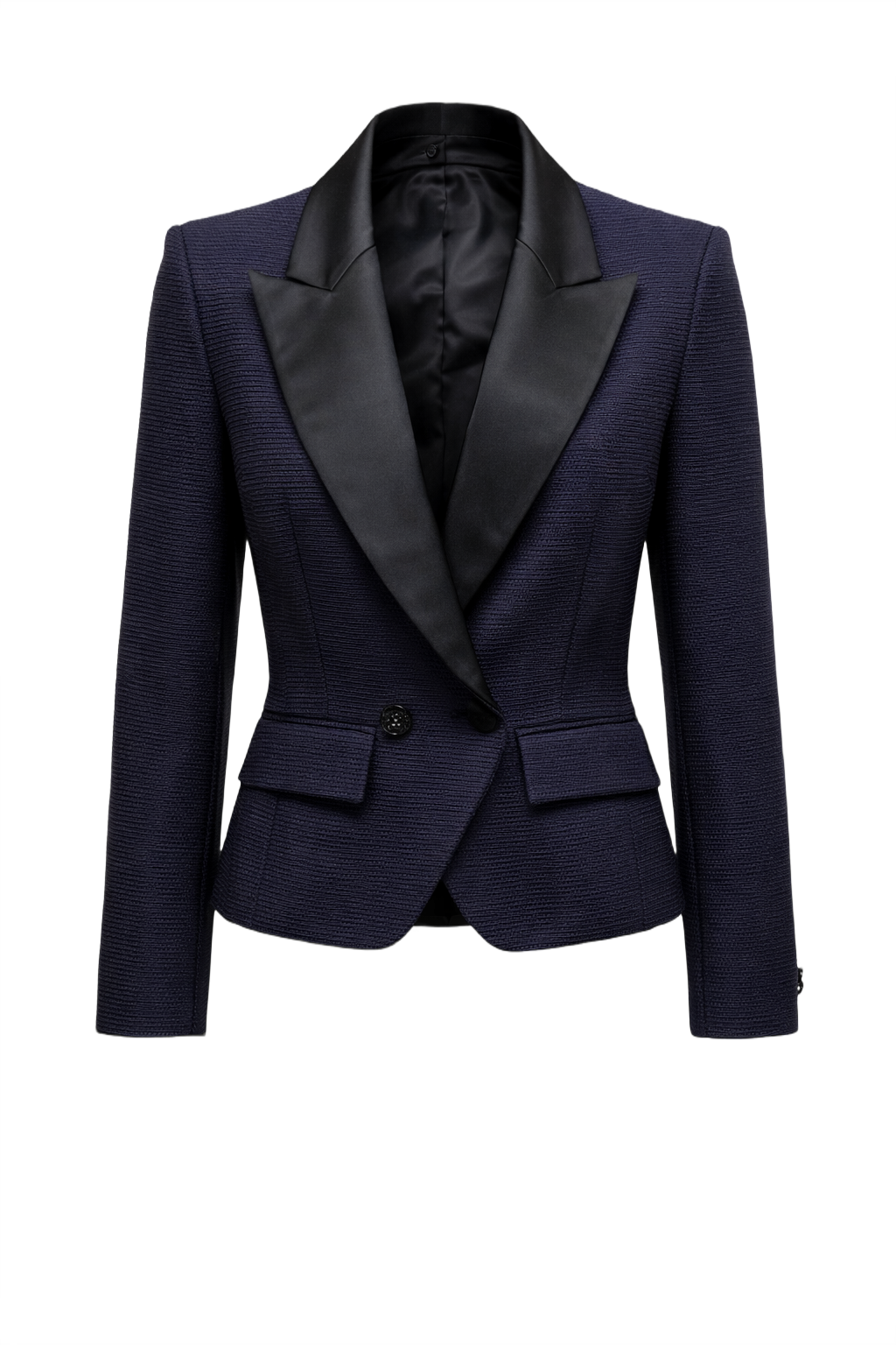 1980s Deep Navy Synthetic Blend Blazer - Front View
