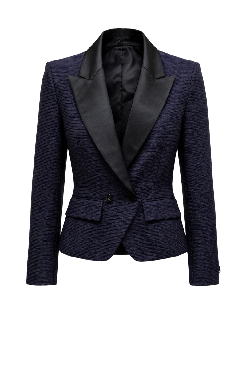 1980s Deep Navy Synthetic Blend Blazer - Front View