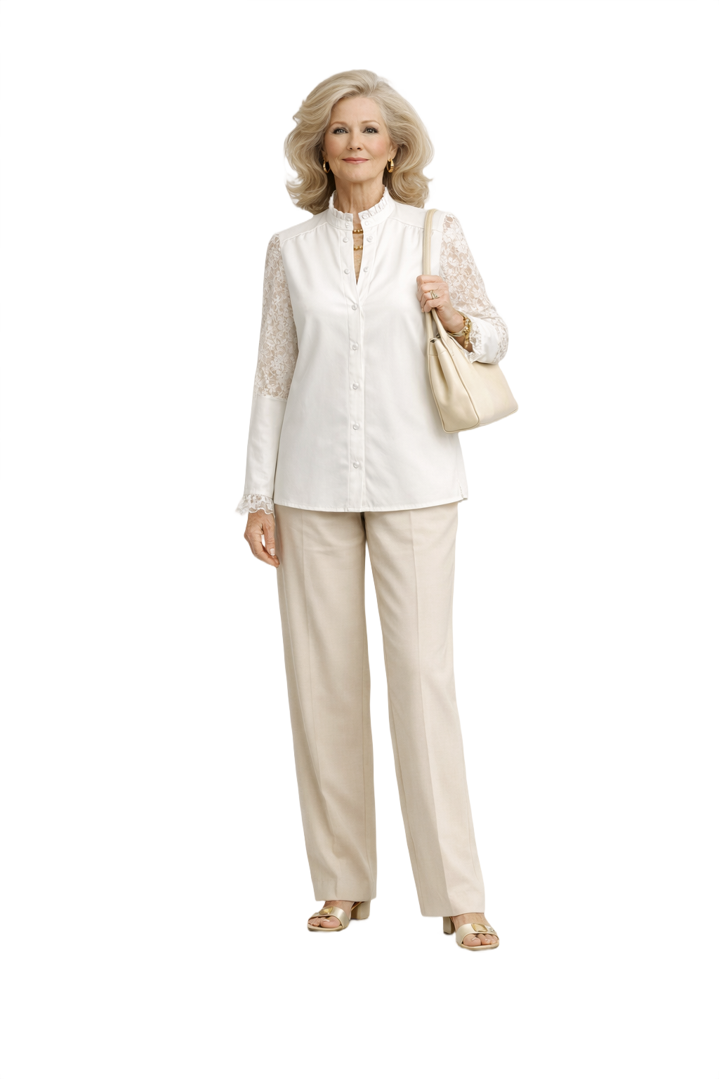 1970s Cream White Cotton Blouse - Model