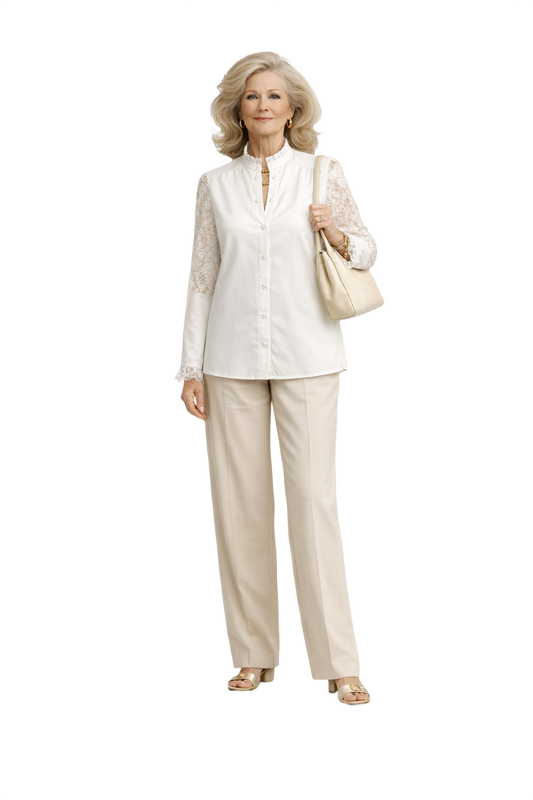 1970s Cream White Cotton Blouse - Model