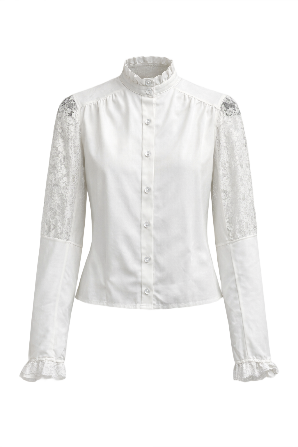 1970s Cream White Cotton Blouse - Front View
