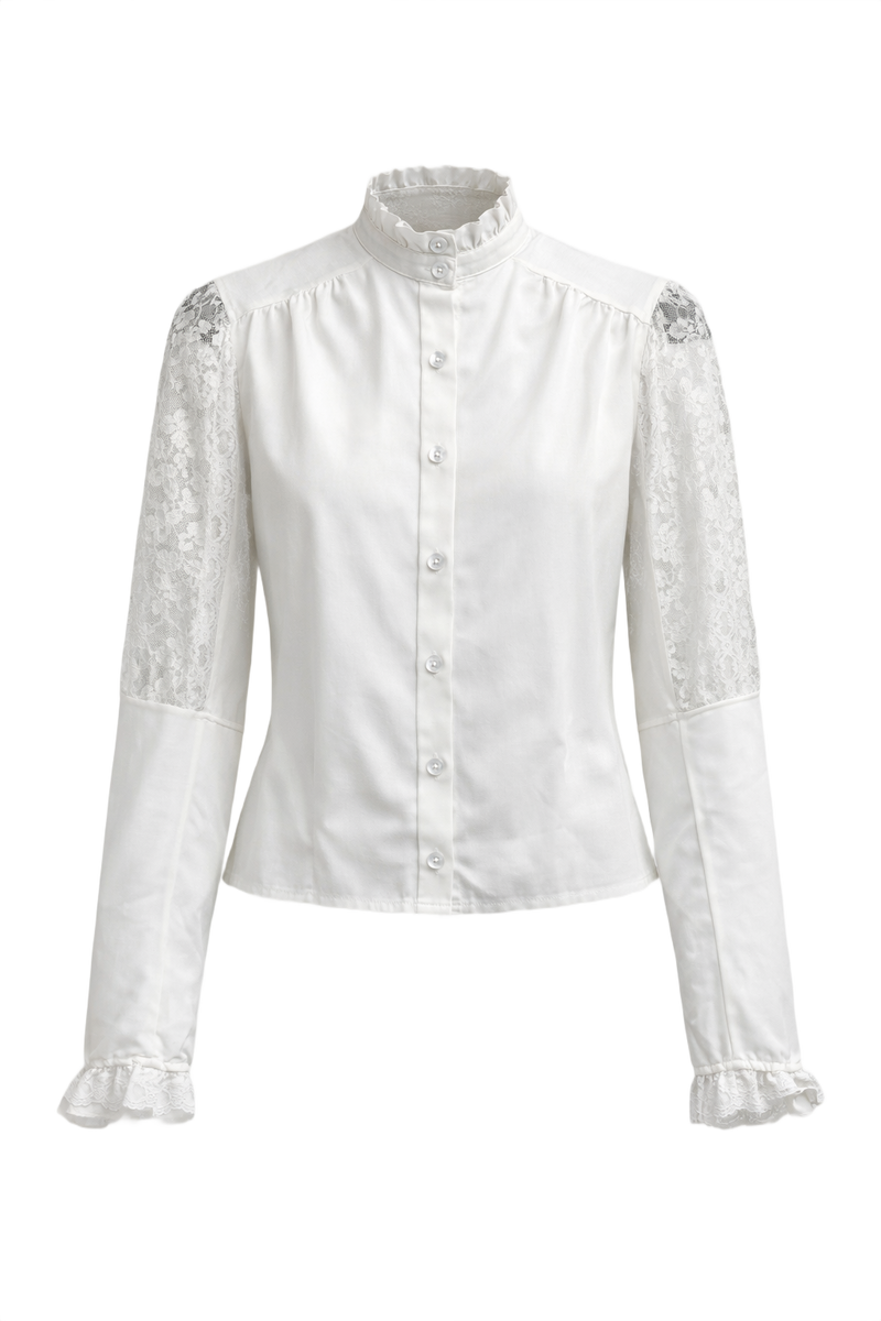1970s Cream White Cotton Blouse - Front View