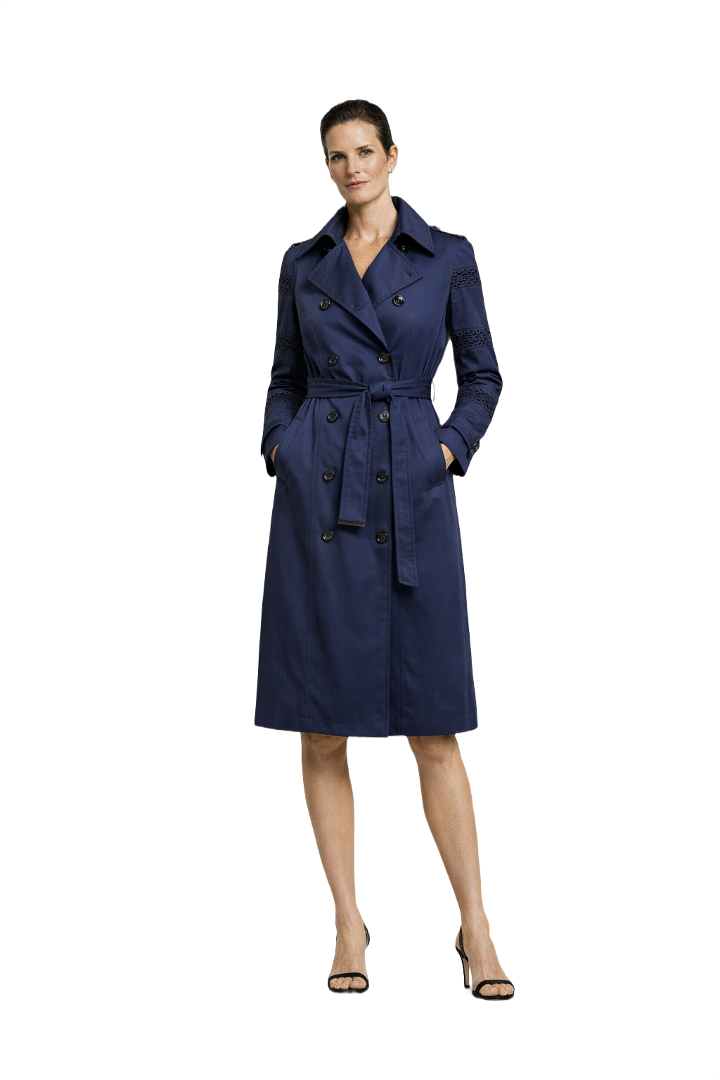1990s Navy Blue Cotton Blend Trench Coat - Model